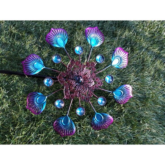 Wind Chime Spinner Blue Pinwheel Rotating Metal Home Garden Yard Art - Picture 4 of 11